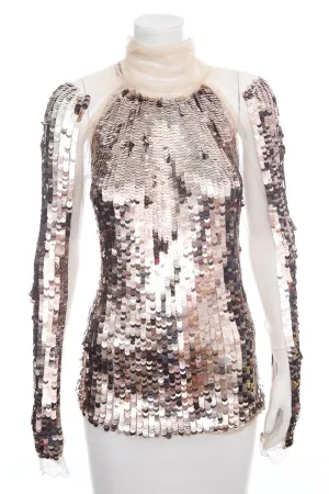 Prada Silver Sequin Long Sleeve Blouse SZ 40