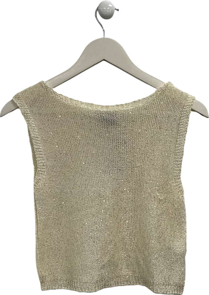 PrettyLittleThing Cream Sequin Knit Racer Neck Vest UK M