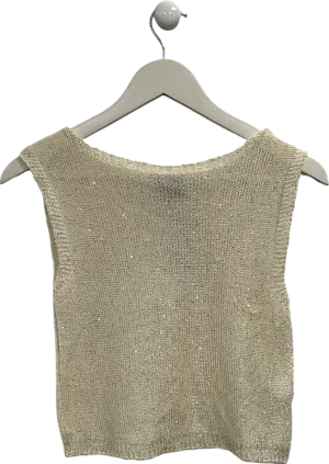 PrettyLittleThing Cream Sequin Knit Racer Neck Vest UK M