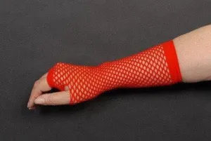 Punk 1980's Long Red Fishnet Costume Fingerless Gloves