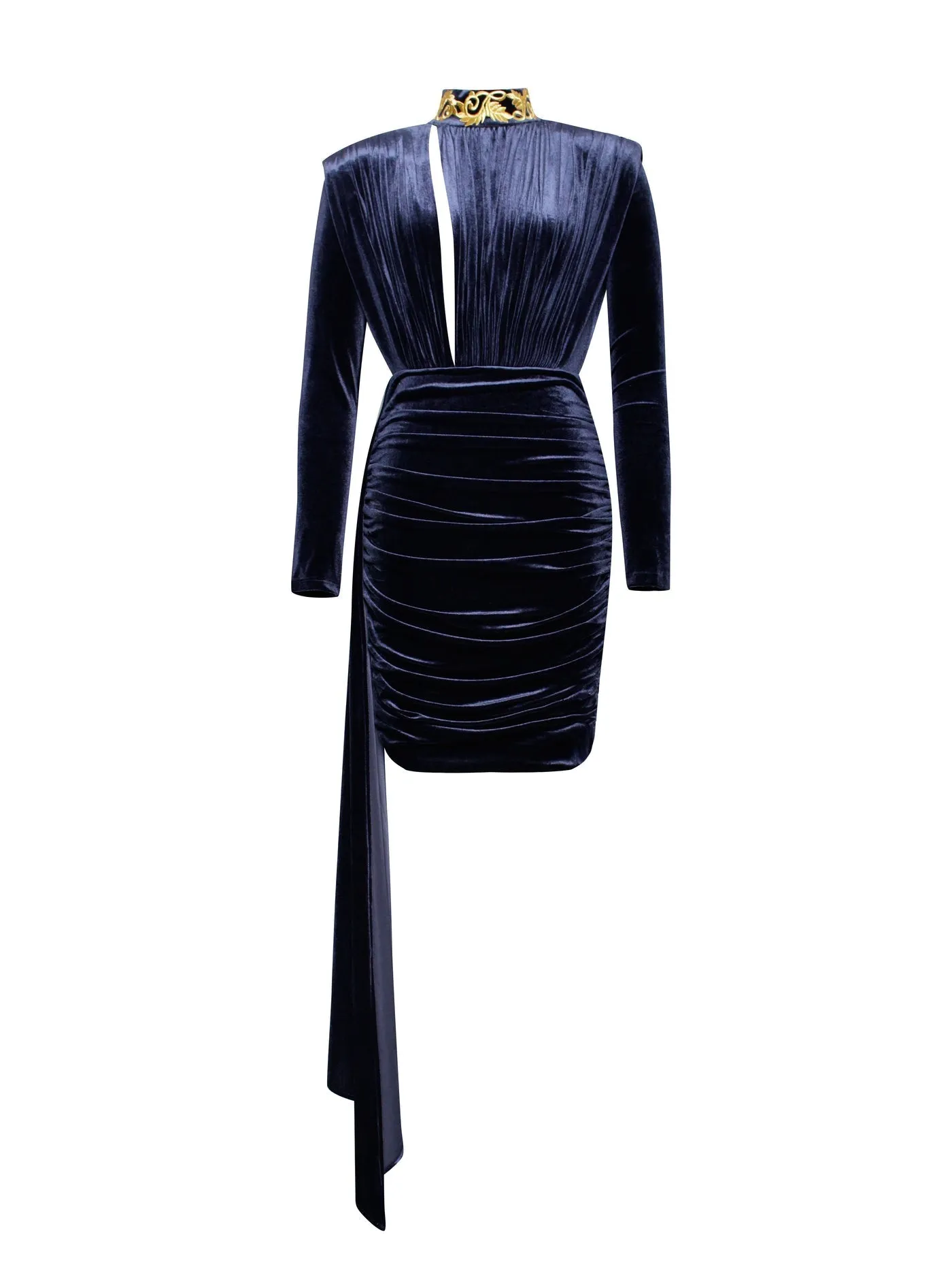 "ANGELICA" LONG SLEEVE DRAPING VELVET DRESS
