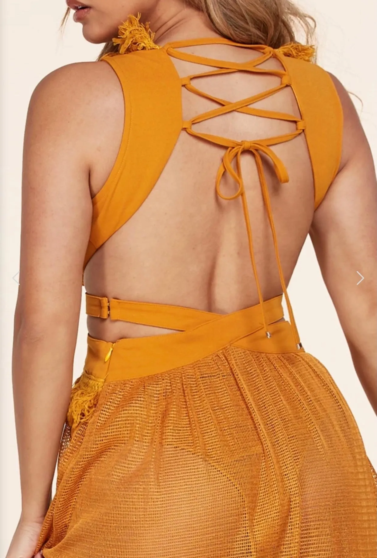 "MALDIVES" MARIGOLD SLEEVELESS HALTER LACE UP DRESS WAITS CUT OUT
