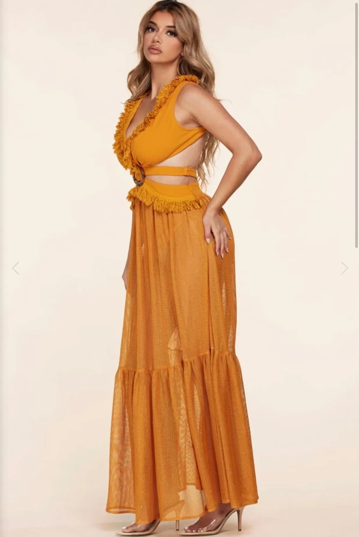 "MALDIVES" MARIGOLD SLEEVELESS HALTER LACE UP DRESS WAITS CUT OUT