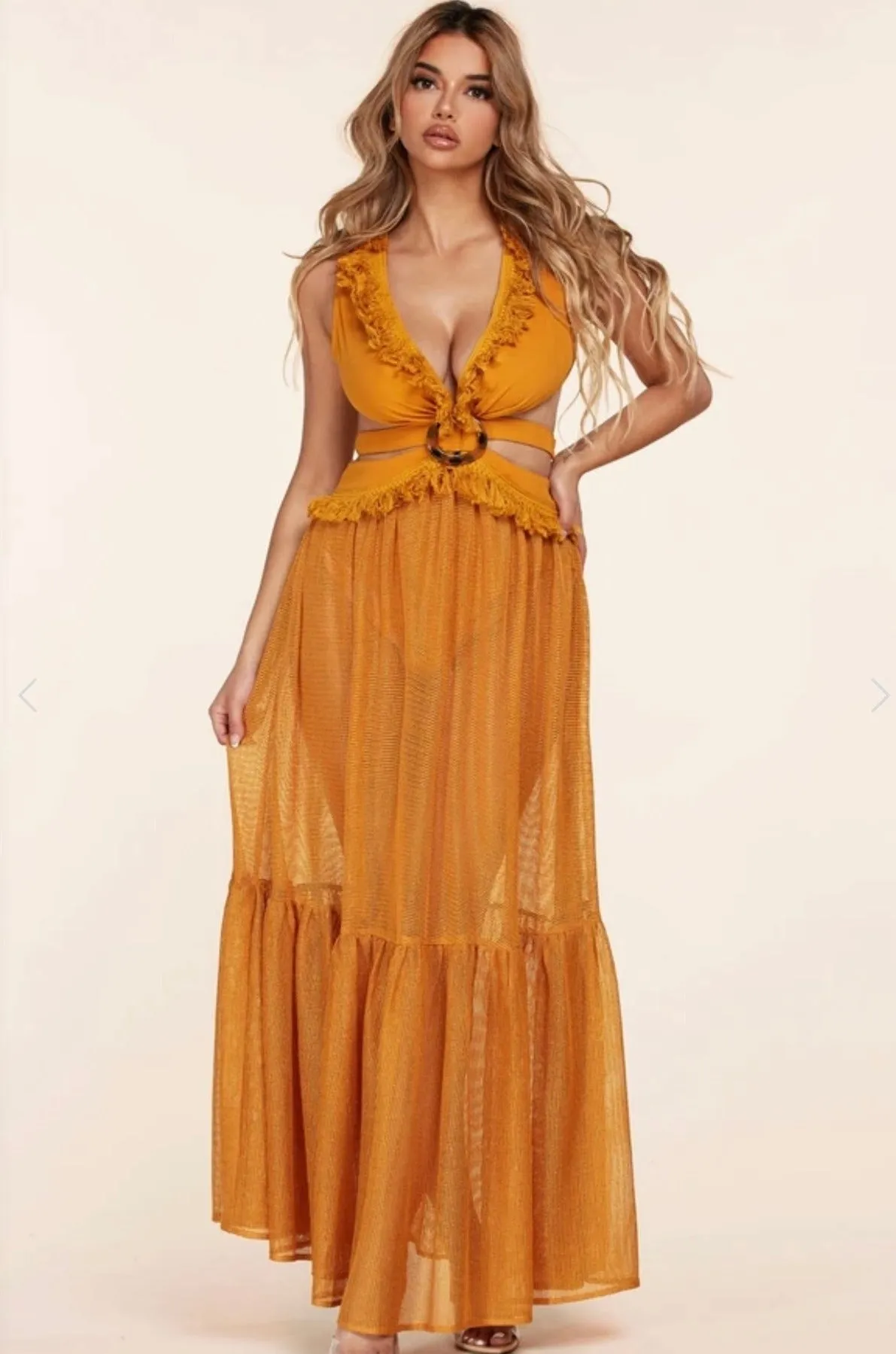 "MALDIVES" MARIGOLD SLEEVELESS HALTER LACE UP DRESS WAITS CUT OUT