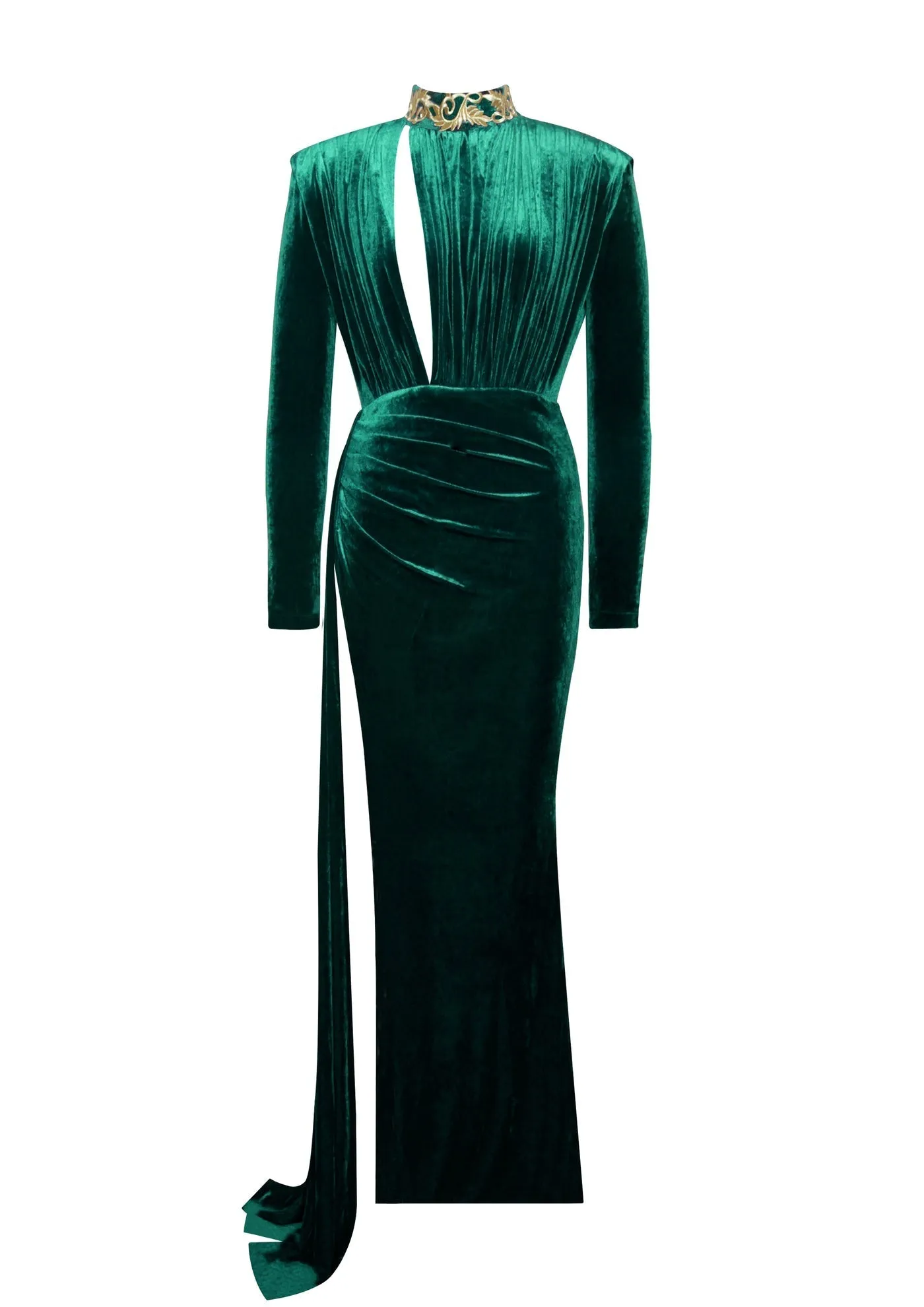 "MILLIE" EMERALD GREEN LONG SLEEVE VELVET GOWN