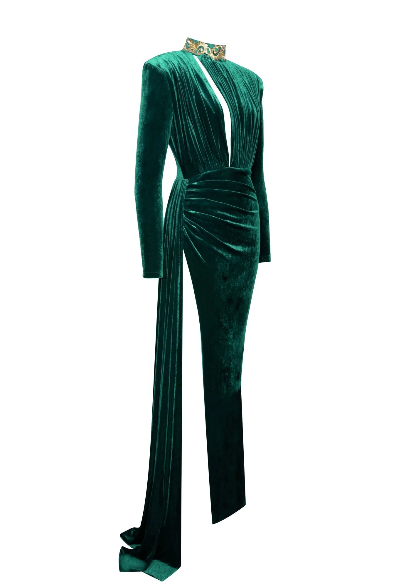 "MILLIE" EMERALD GREEN LONG SLEEVE VELVET GOWN