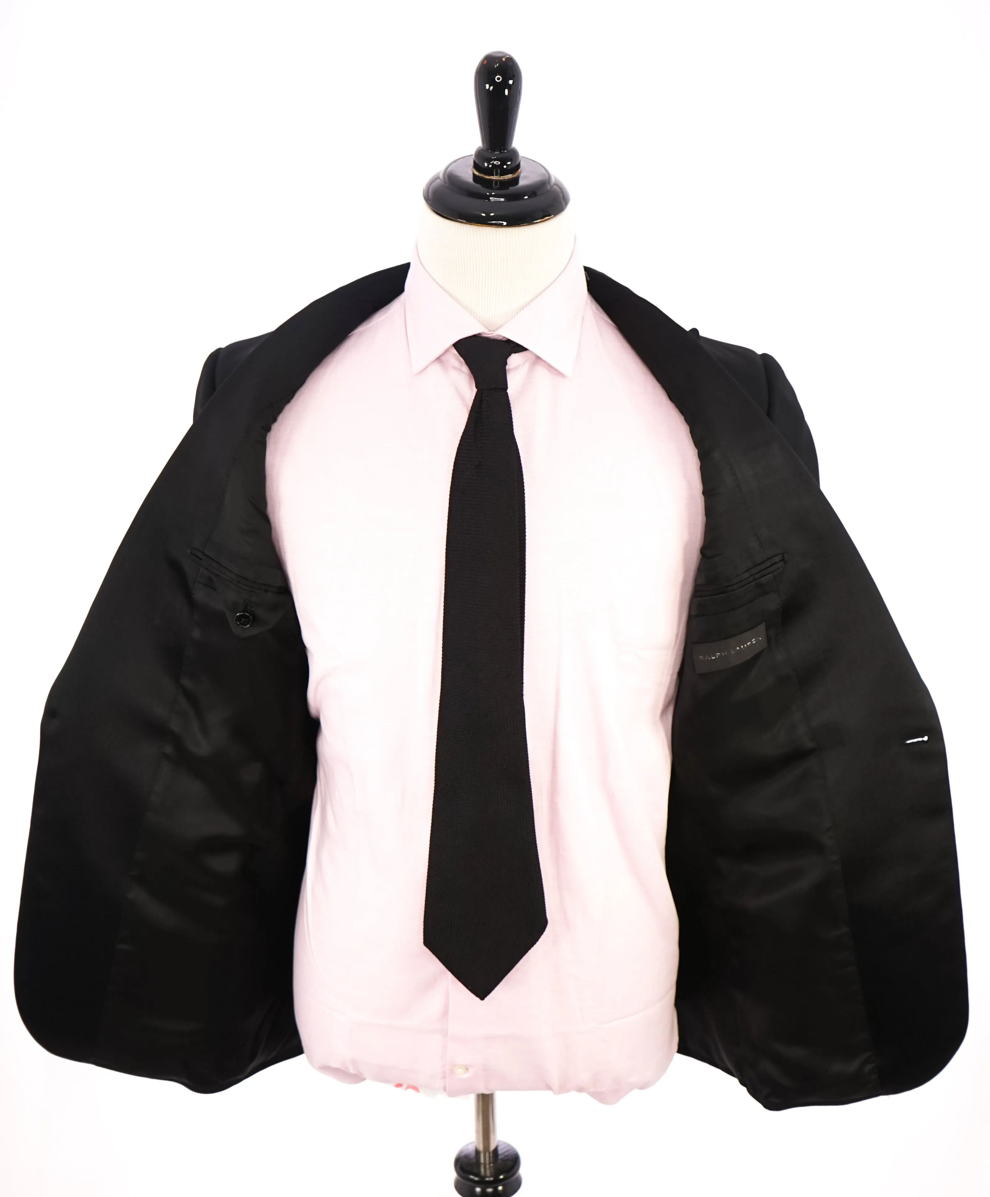 RALPH LAUREN BLACK LABEL - Peak Lapel Black Tuxedo Suit With Side Tabs - 40L