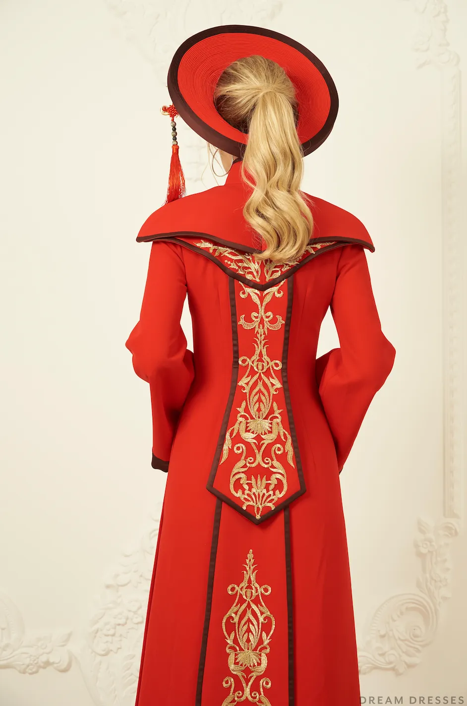 Red and Gold Ao Dai | Vietnamese Bridal Dress (#ARNELLE)