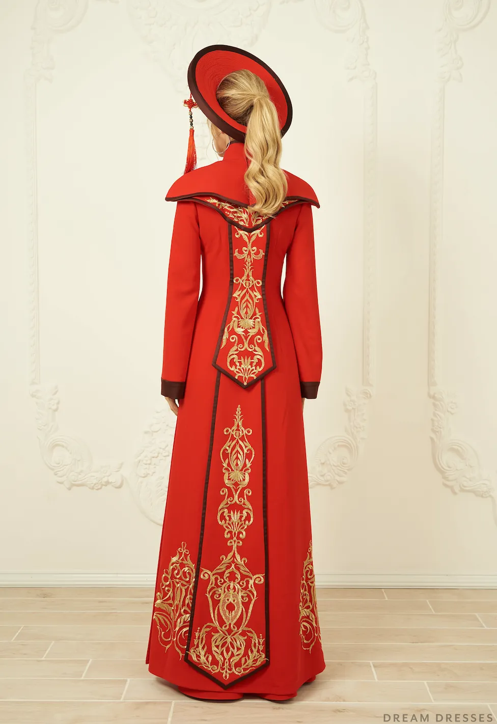 Red and Gold Ao Dai | Vietnamese Bridal Dress (#ARNELLE)