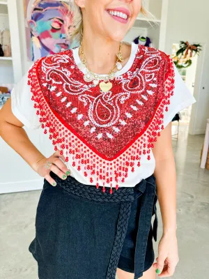 Red Sequin Bandana Tee