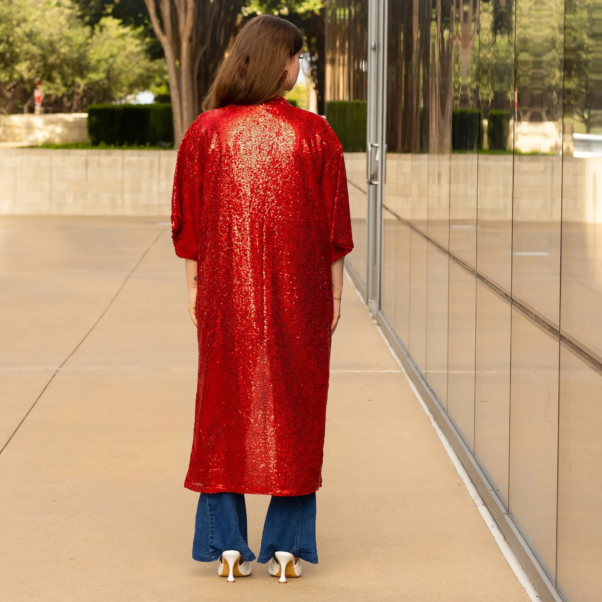 Red Sequin Duster : FITS UP TO 2X
