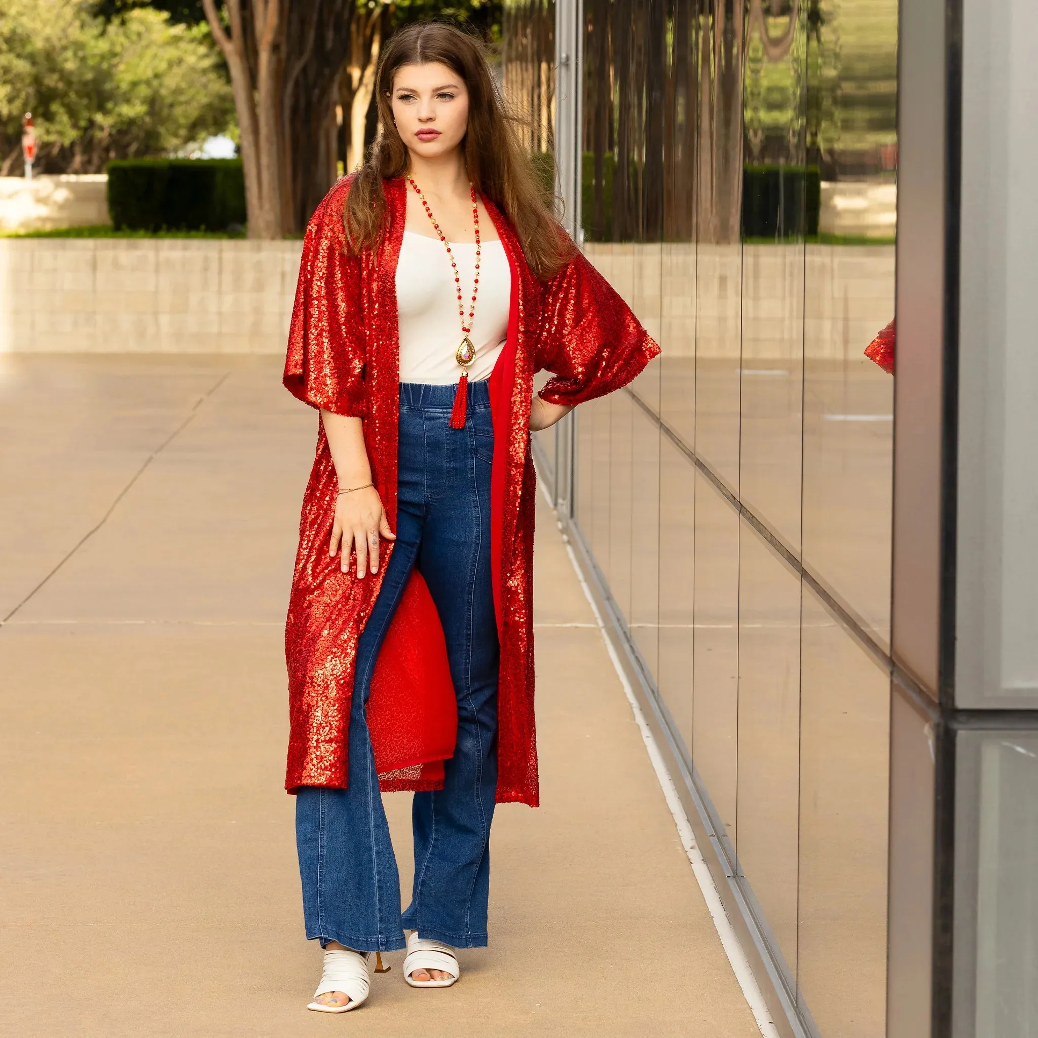 Red Sequin Duster : FITS UP TO 2X