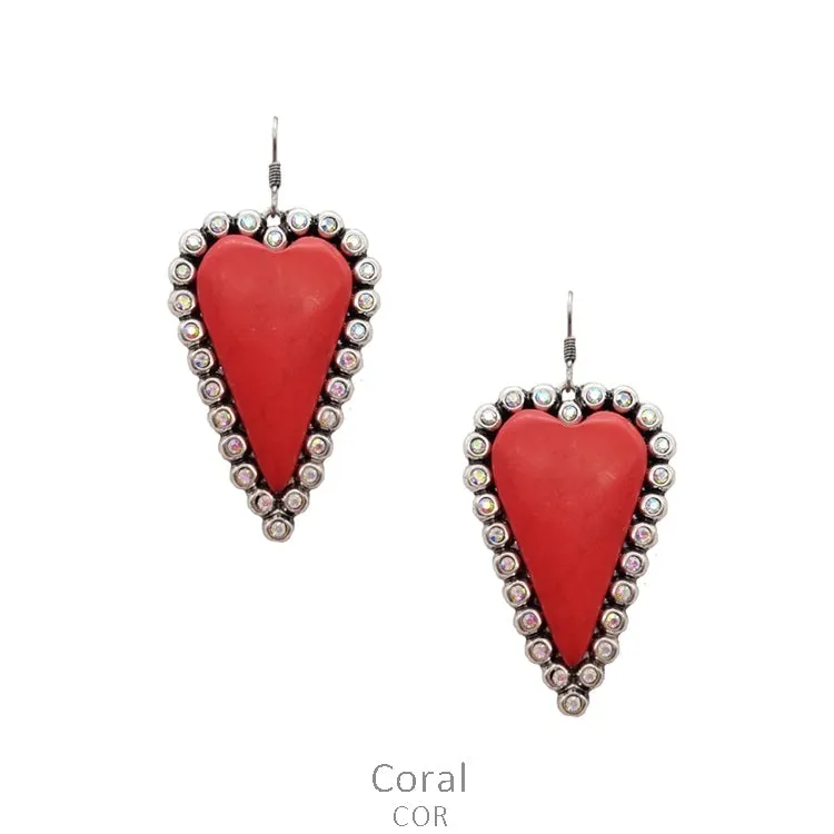 Red Stone Bling Trim Heart Earrings
