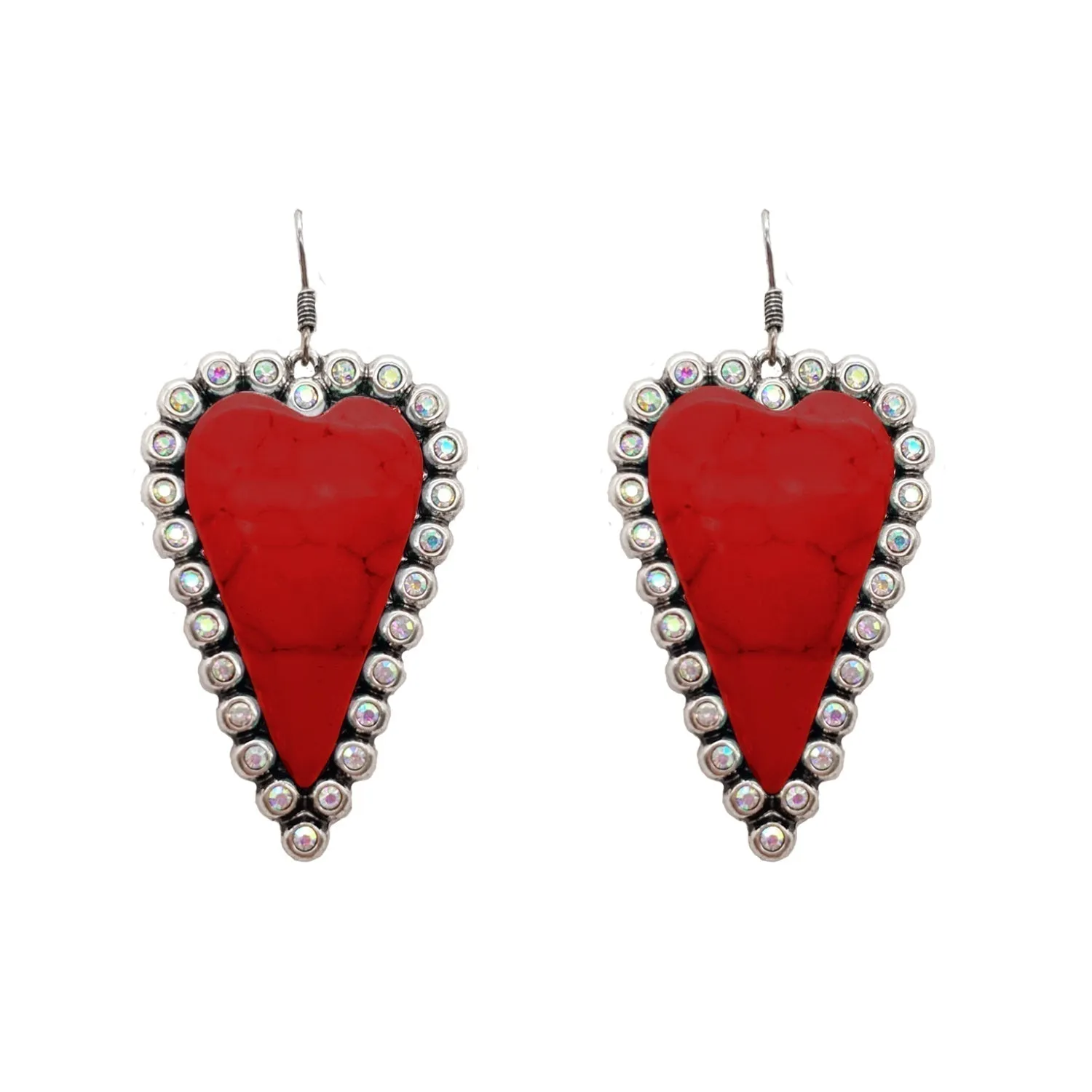 Red Stone Bling Trim Heart Earrings