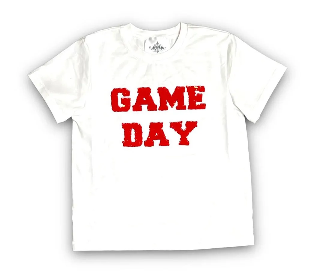 Red   White Flip Sequin Game Day Tee