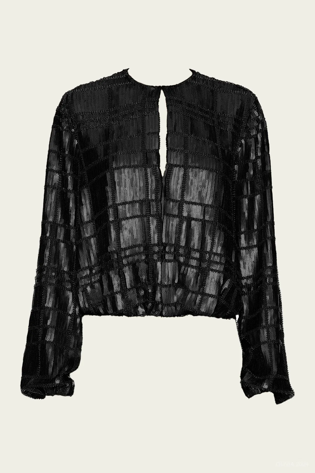 Reis Sequin Long Sleeve Top in Black