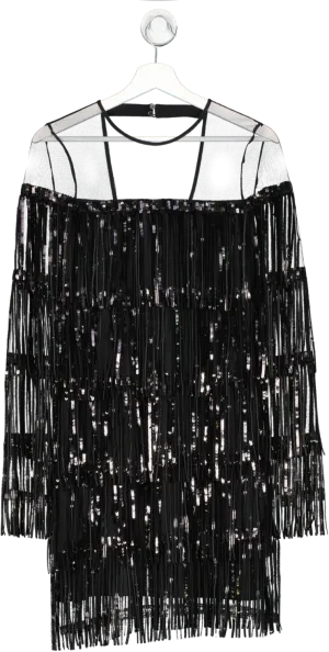 REISS Black Josephine Fringe Sequin Dress UK 8