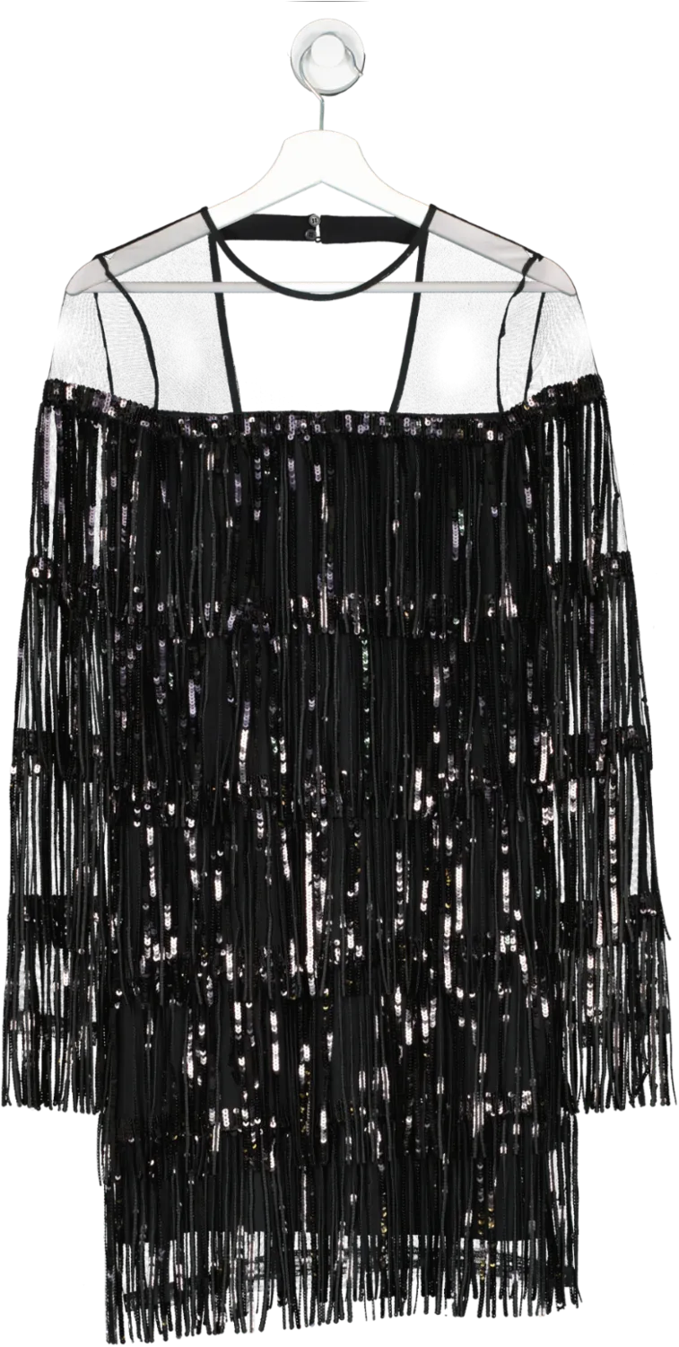 REISS Black Josephine Fringe Sequin Dress UK 8