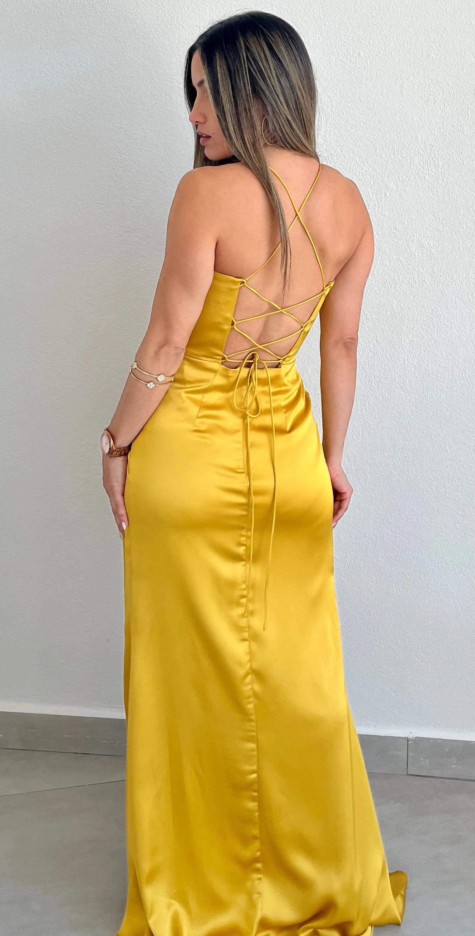 Remarkable Arrival Yellow Satin Formal Gown