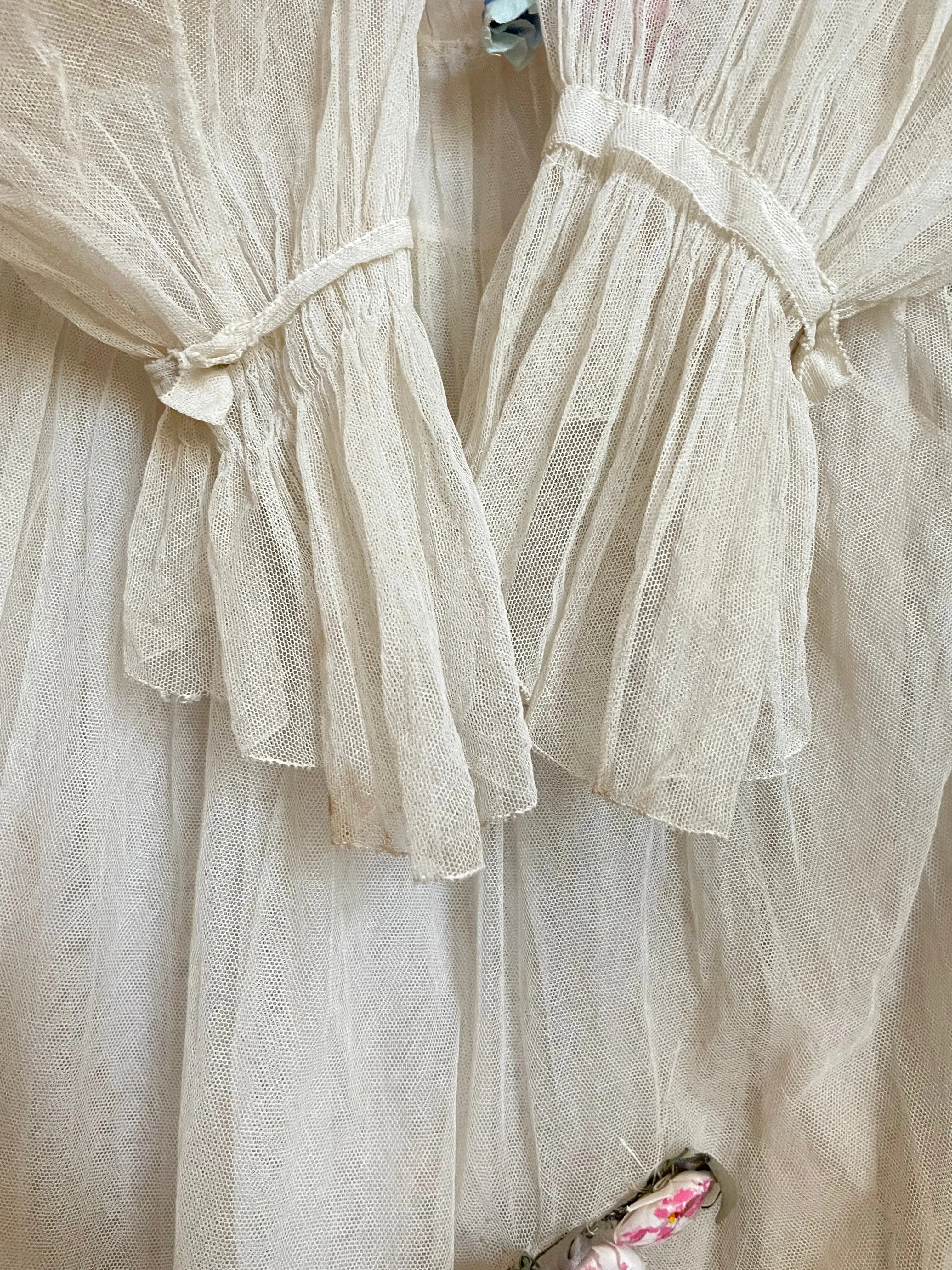 RESERVED Antique 1916 Embroidered Net Hoop Skirt Gown Volup