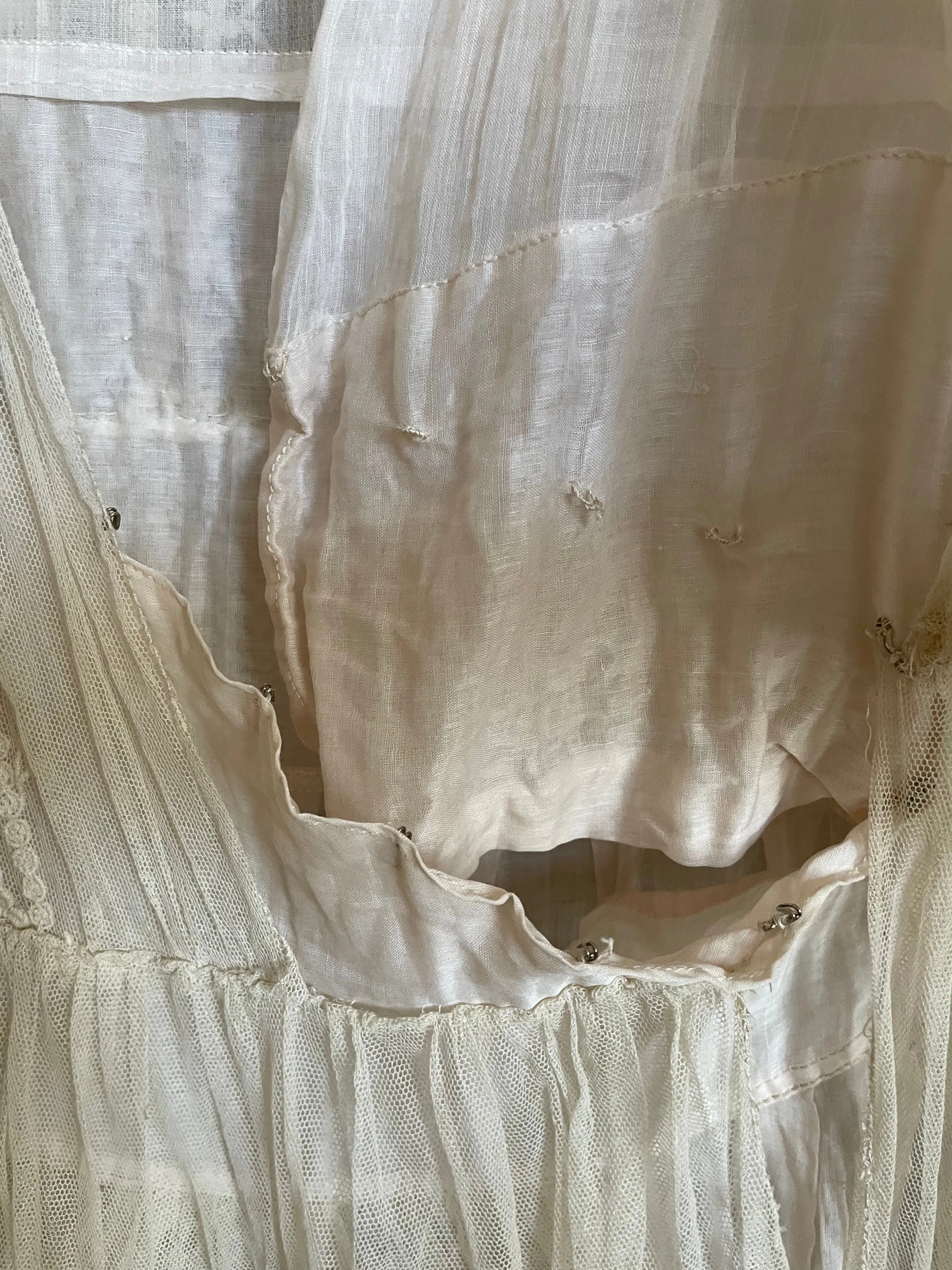 RESERVED Antique 1916 Embroidered Net Hoop Skirt Gown Volup