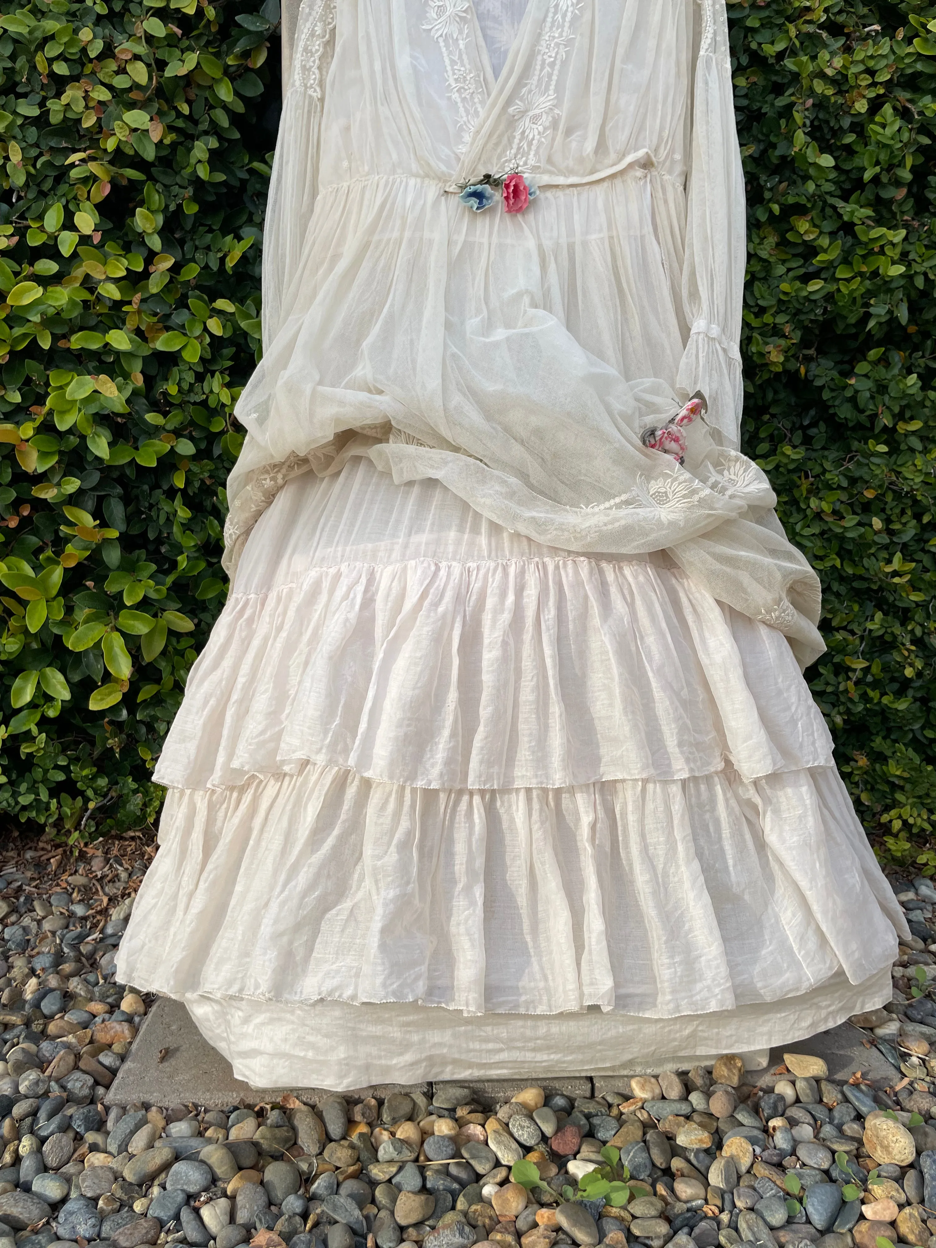 RESERVED Antique 1916 Embroidered Net Hoop Skirt Gown Volup