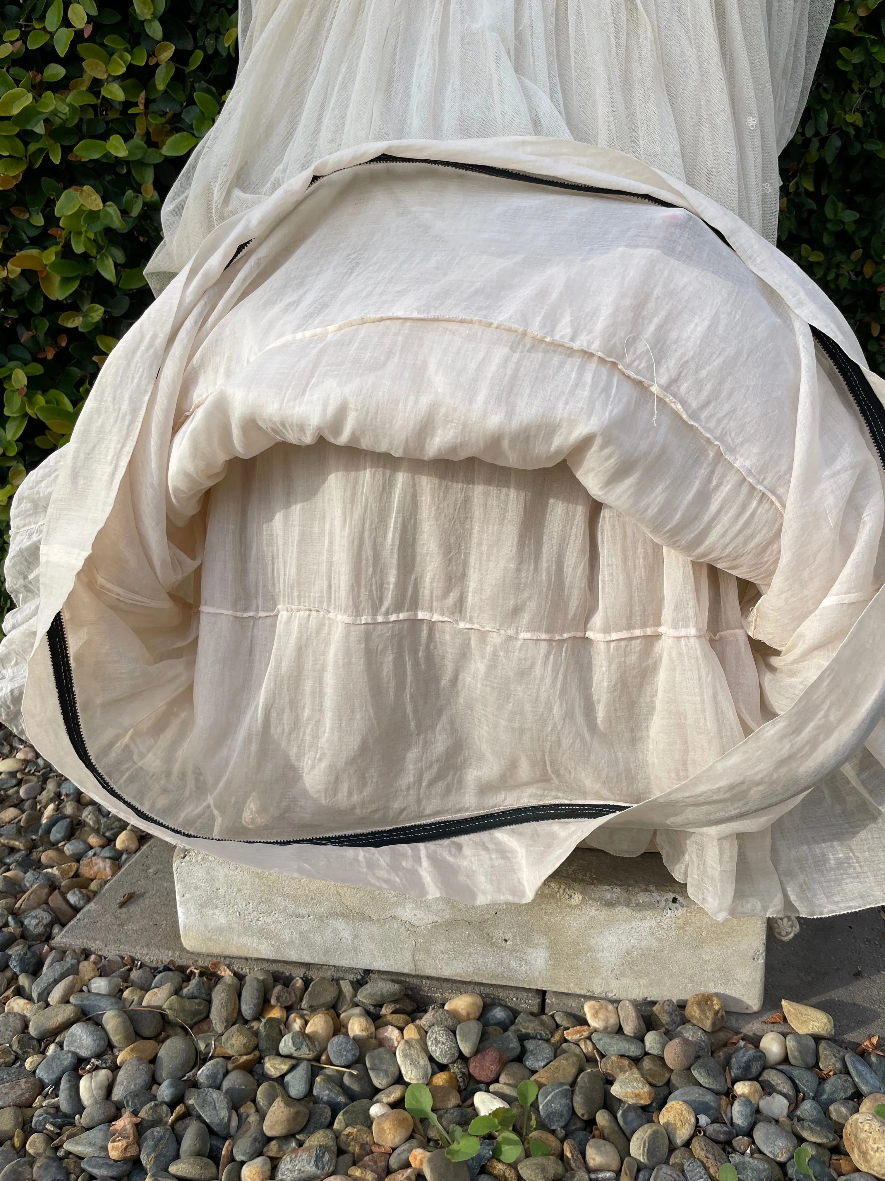 RESERVED Antique 1916 Embroidered Net Hoop Skirt Gown Volup