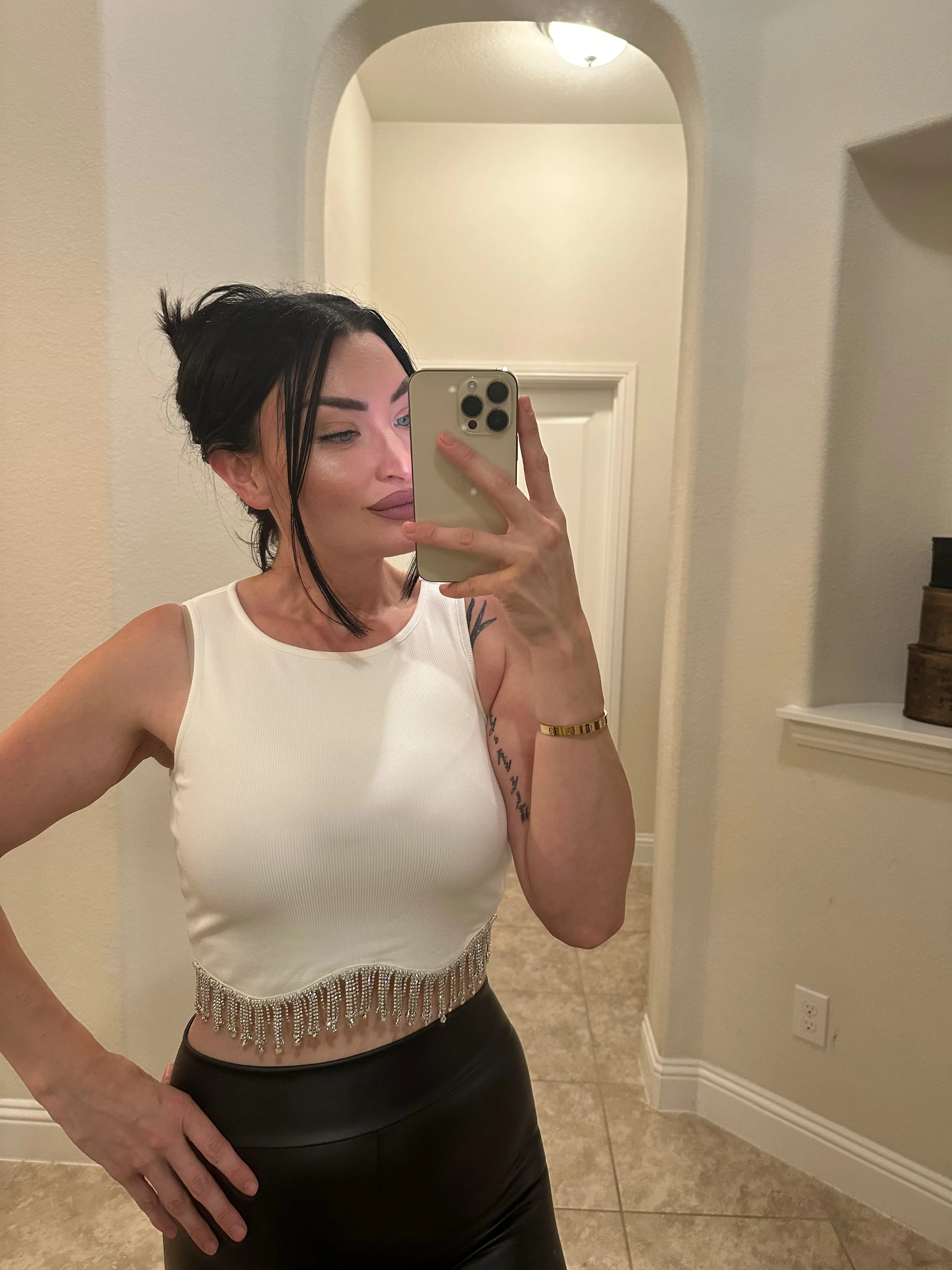 Rhinestone Dreamer Crop - White
