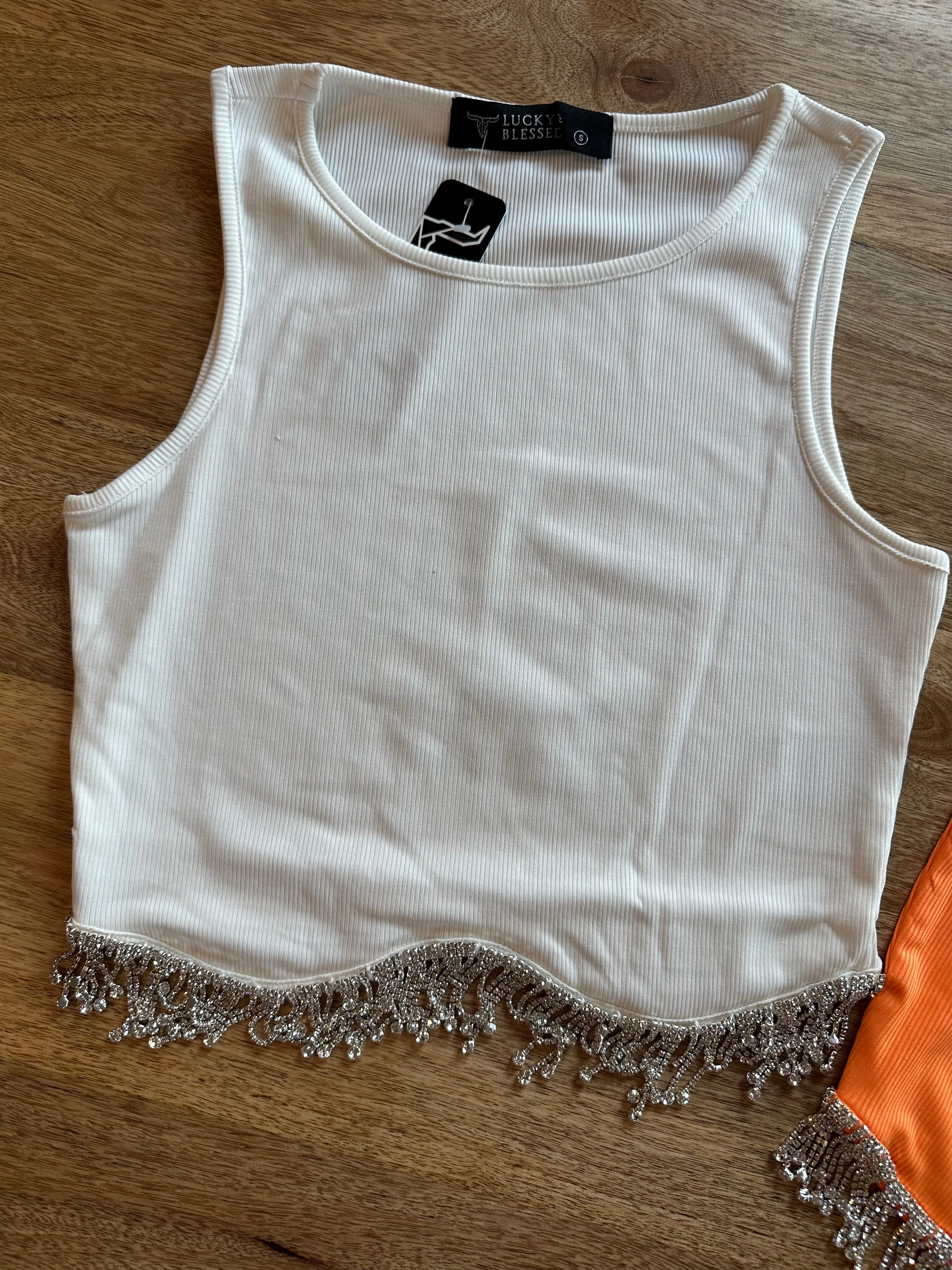 Rhinestone Dreamer Crop - White