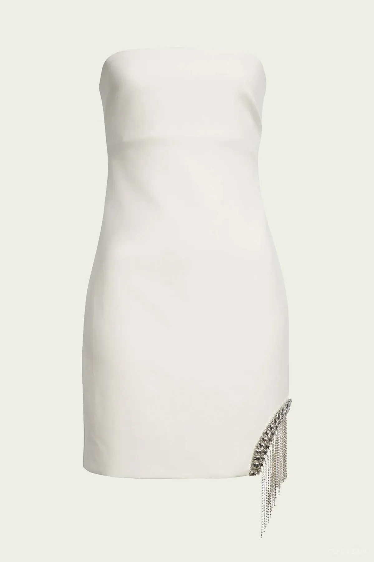Rhinestone Fringe Mini Sammy Dress in Ivory