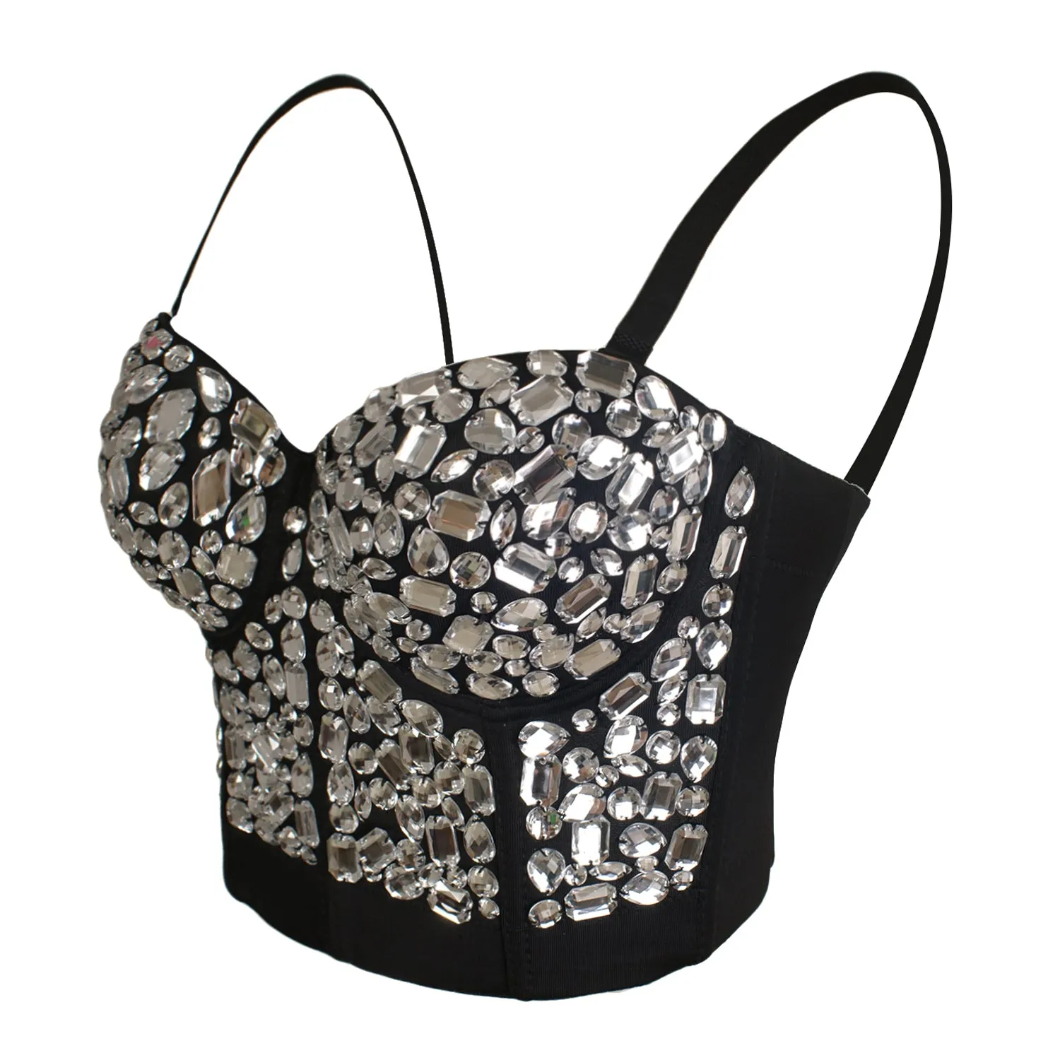 Rhinestone Pearls Night Club Party Bustier Crop Top