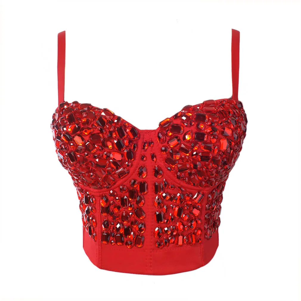 Rhinestone Pearls Night Club Party Bustier Crop Top
