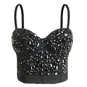 Rhinestone Pearls Night Club Party Bustier Crop Top