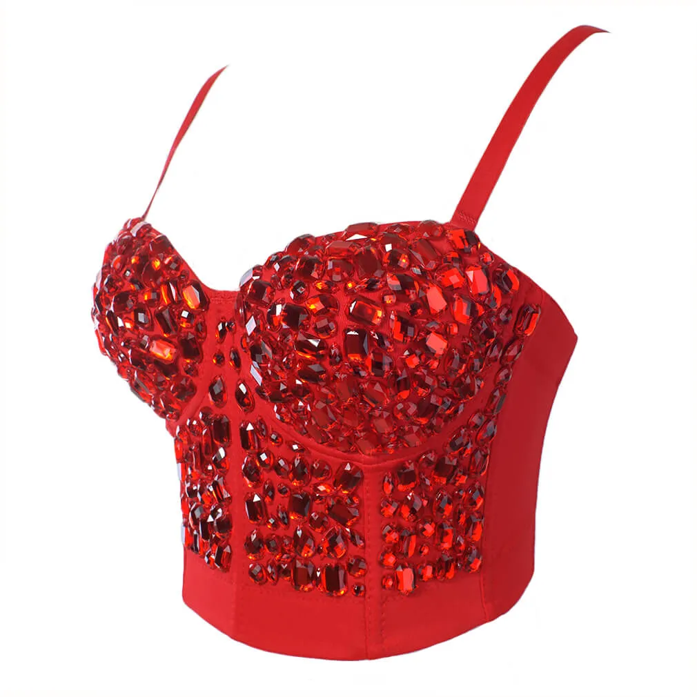 Rhinestone Pearls Night Club Party Bustier Crop Top