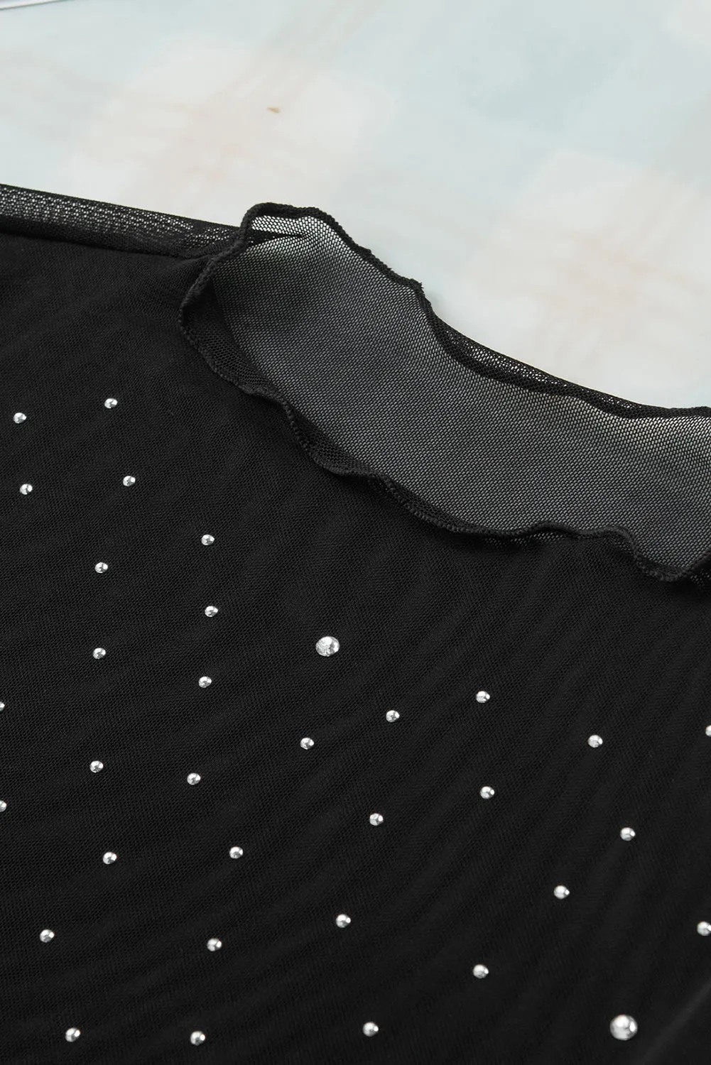 Rhinestone Sheer Long Sleeve Top
