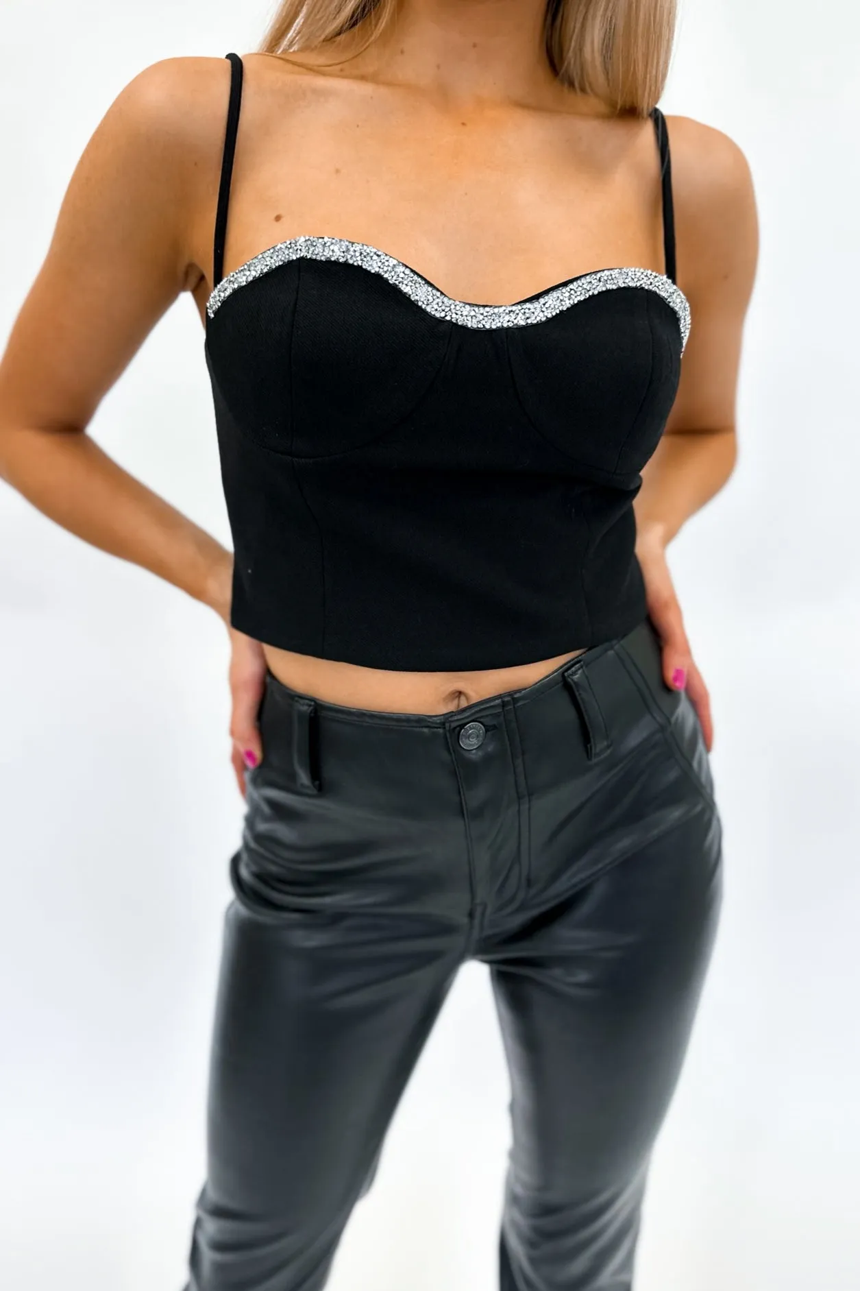 Rhinestone Trim Cami Top Black