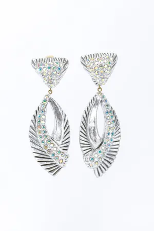 Ribbed Rhinestone Teardrop Earrings