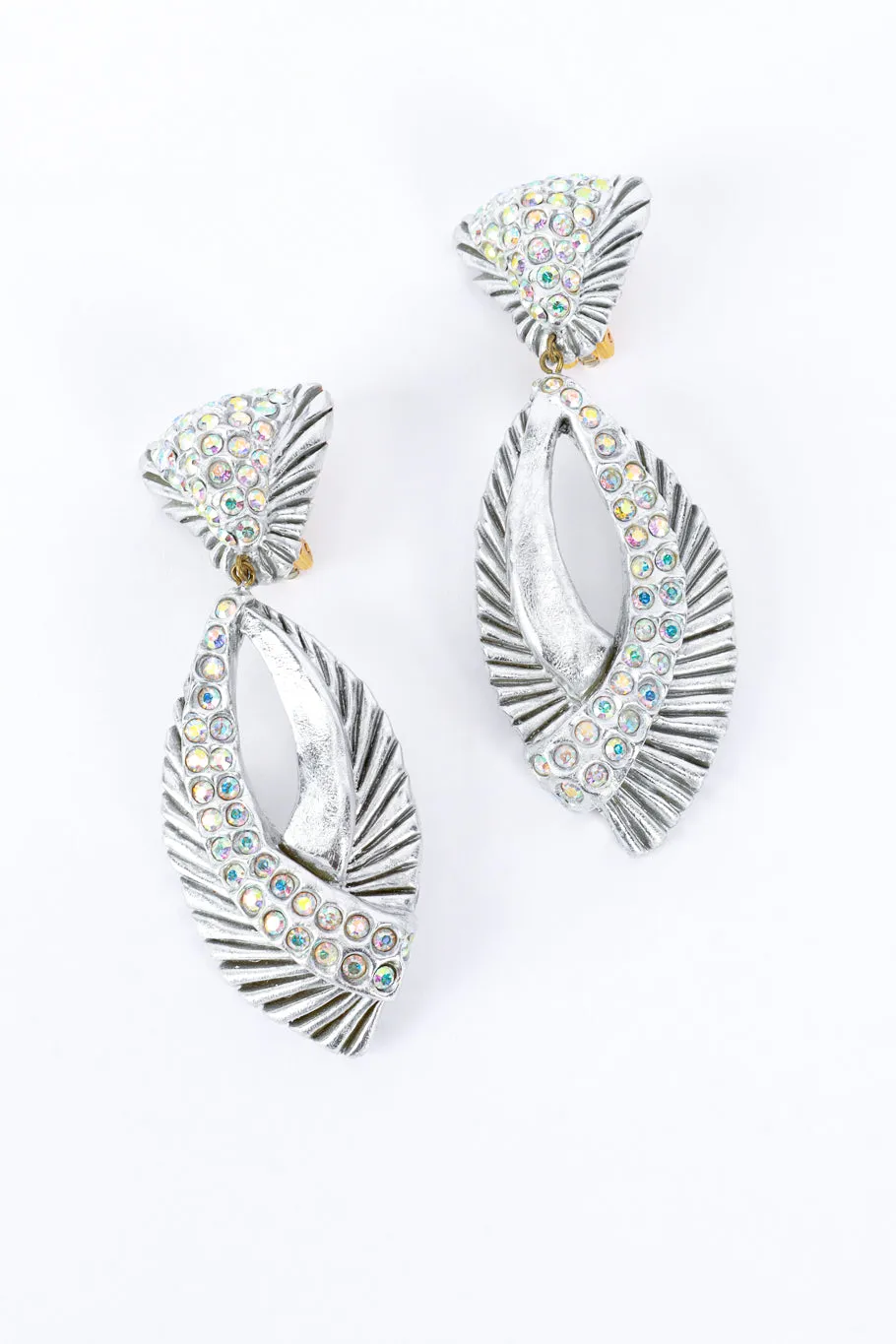Ribbed Rhinestone Teardrop Earrings