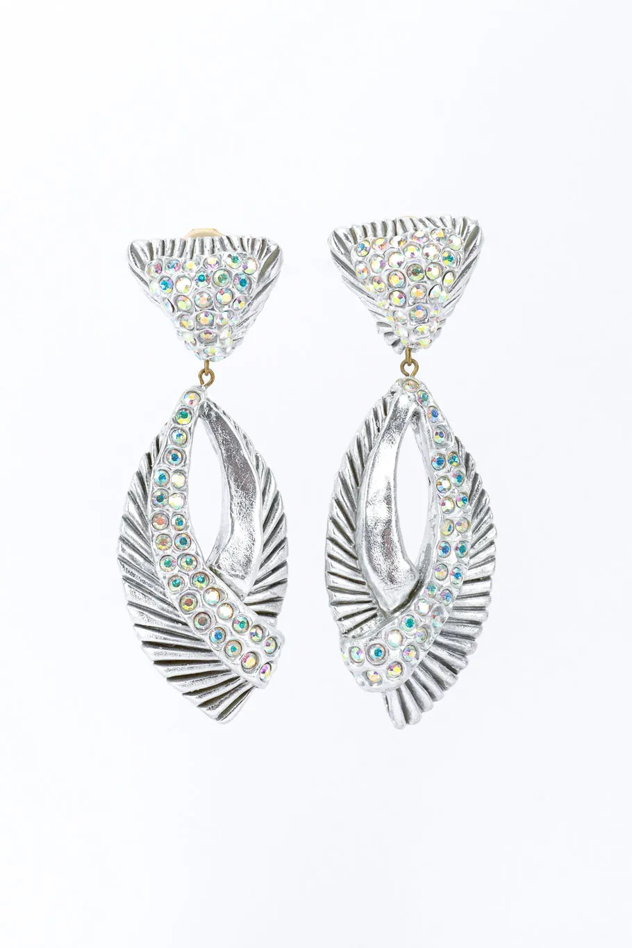 Ribbed Rhinestone Teardrop Earrings