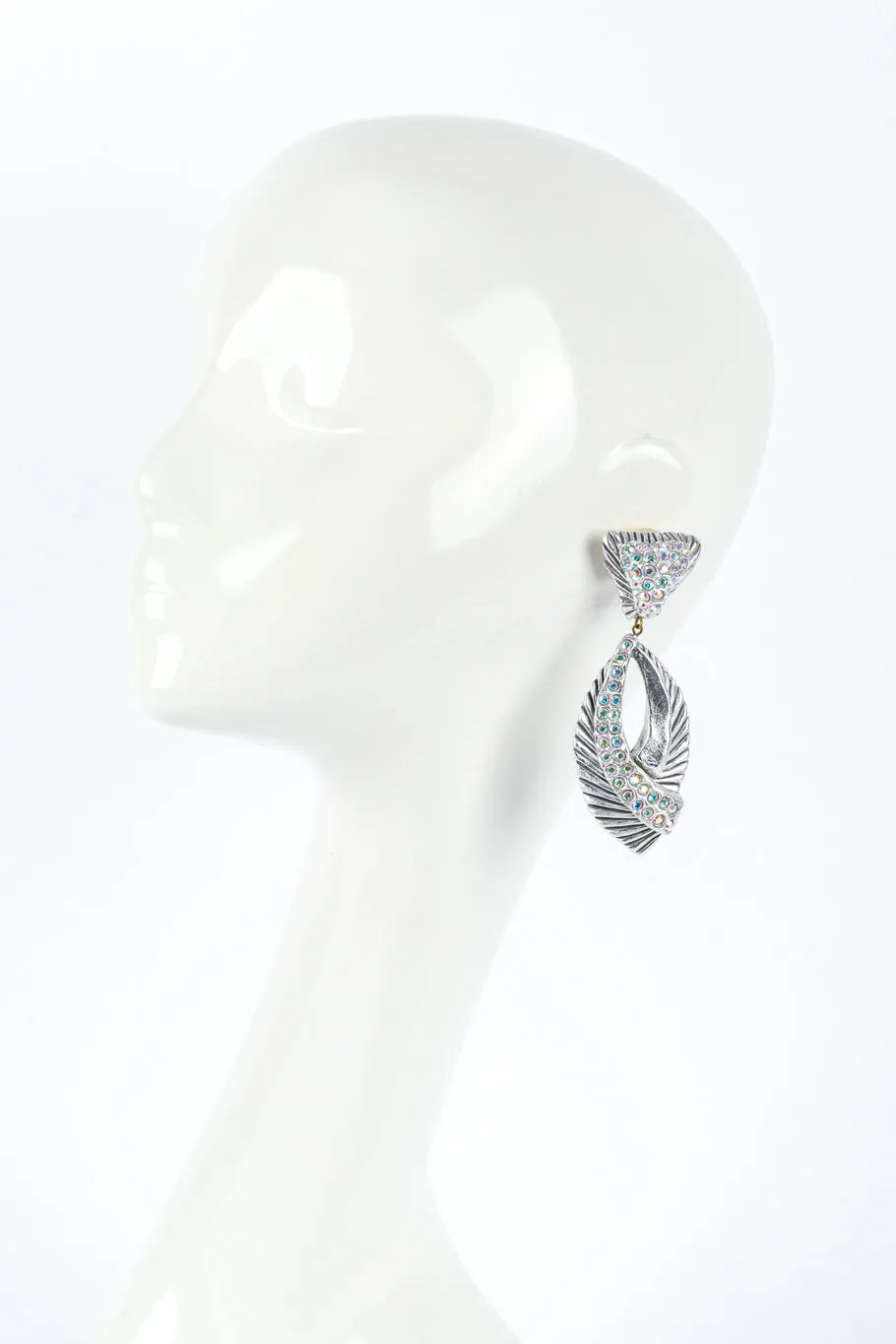 Ribbed Rhinestone Teardrop Earrings