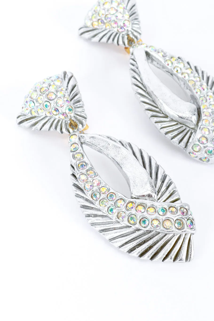 Ribbed Rhinestone Teardrop Earrings
