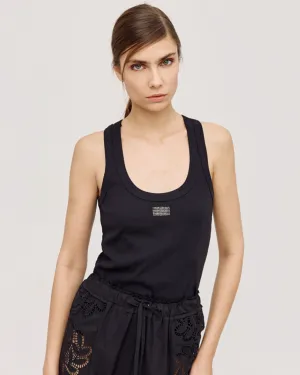 Ribbed Sleeveless Top Rhinestones-Black