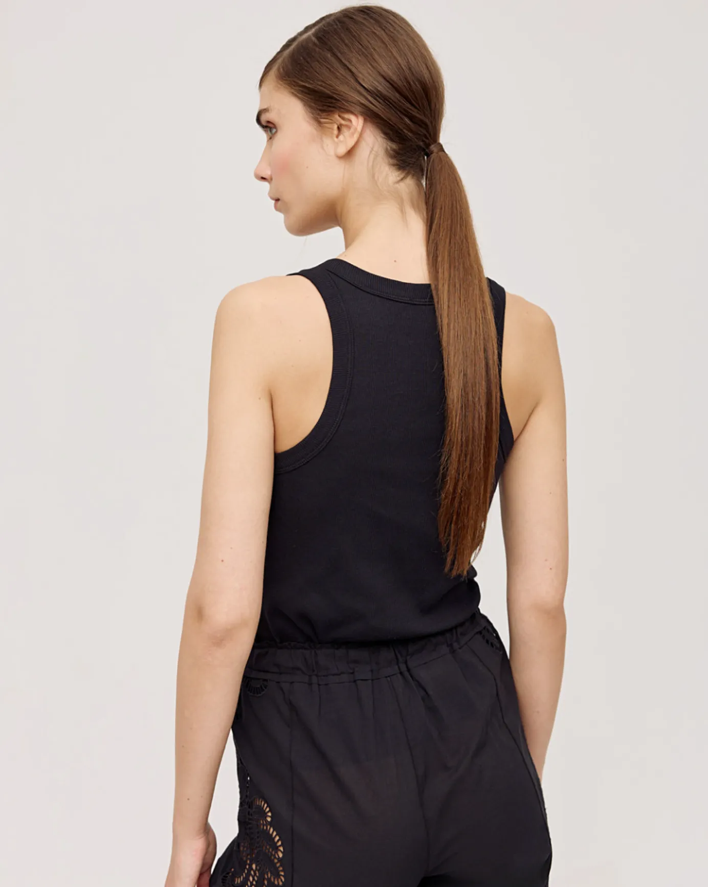 Ribbed Sleeveless Top Rhinestones-Black