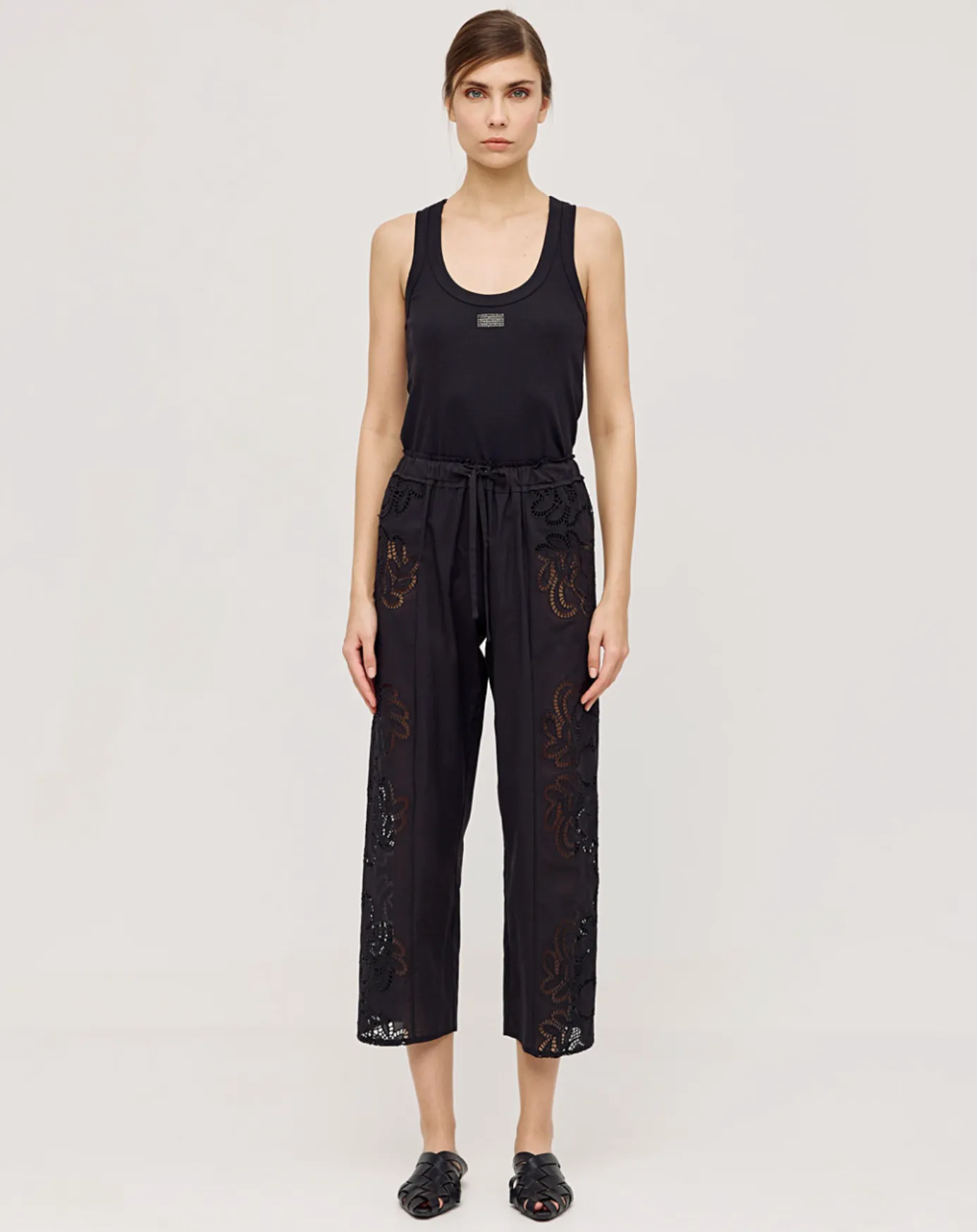 Ribbed Sleeveless Top Rhinestones-Black