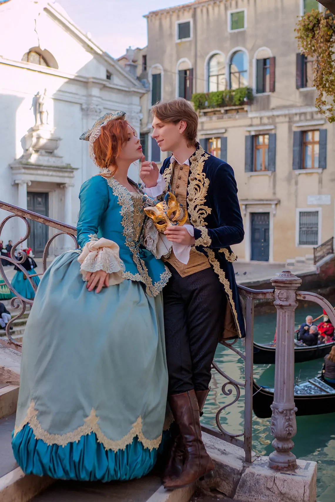 Rococo Venice Carnival Blue Cotton Male Costume