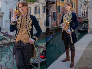 Rococo Venice Carnival Blue Cotton Male Costume