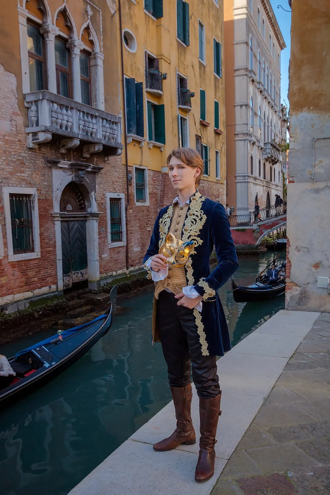 Rococo Venice Carnival Blue Cotton Male Costume