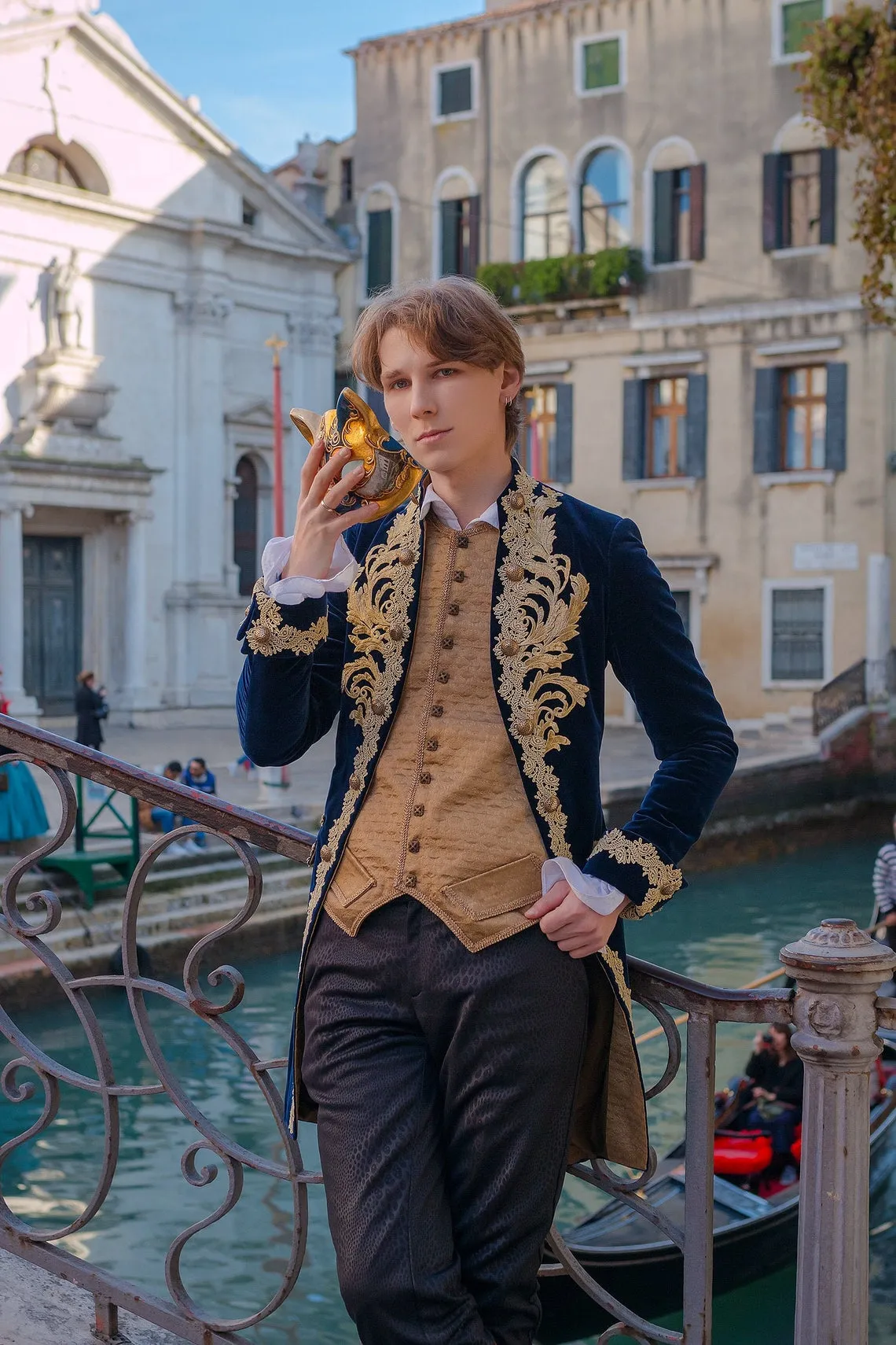 Rococo Venice Carnival Blue Cotton Male Costume