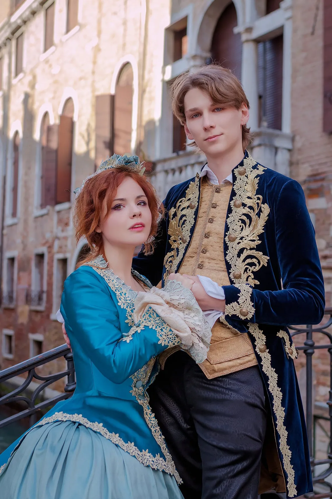 Rococo Venice Carnival Blue Cotton Male Costume