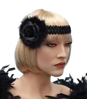 Rose Black Flapper 20's Headband